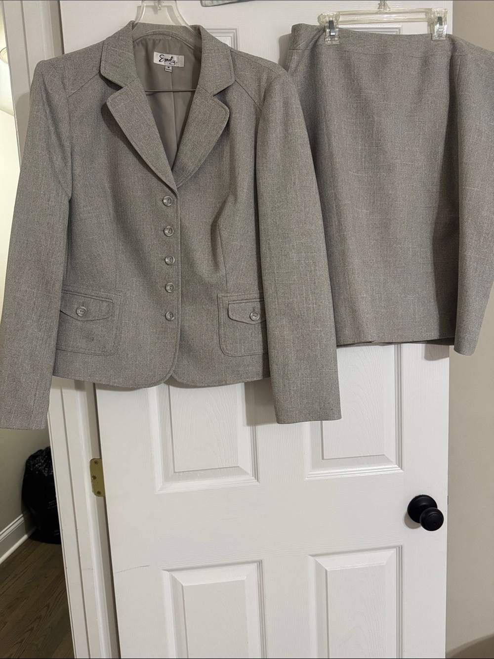 Emily… Tailored Light Gray Women's Blazer Jacket with Matching Skirt